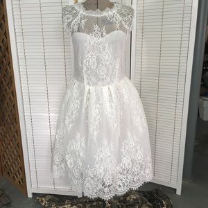 White Lace Skater Dress Bridal Shower Bride Retro